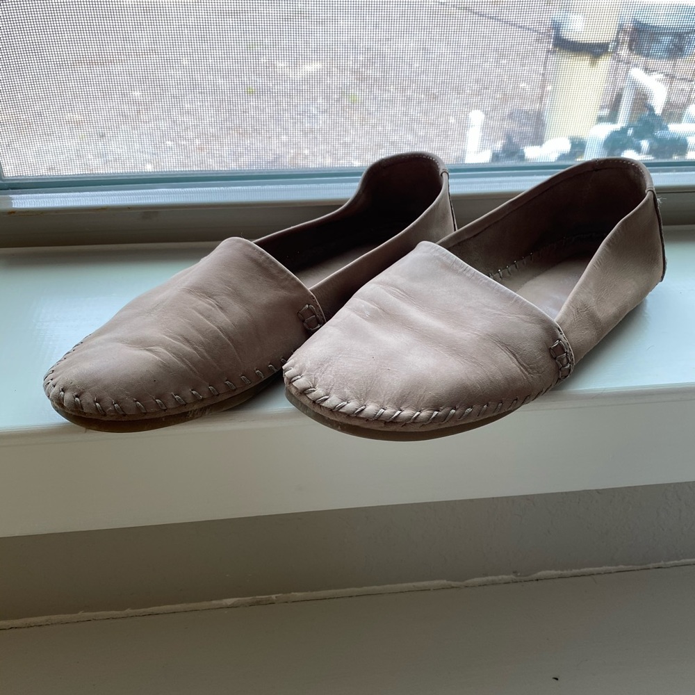 Nude leather slip on flats